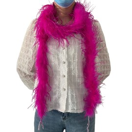 LONDGEN 1ply Ostrich Feather Boa 2Yards for Dance Performance and 1920's Flapper Costume Accessory (Fuchsia)