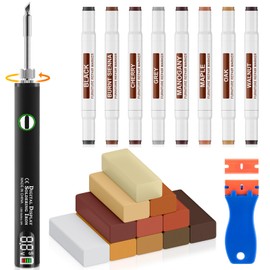 Vinyl Floor Repair Kit with Upgraded Heat Pen - 11 Colors Hardwood Wax 8 Colors Dual Tip Furniture Touch Up Markers, Laminate Flooring Scratch Repair Kit Covers Wooden Scratches, Cracks, Holes