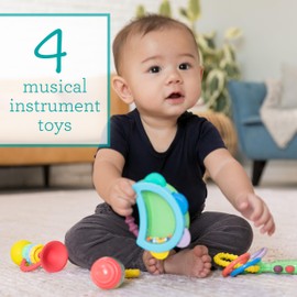 Infantino Baby's 1st Teethe and Play Music Set - Baby Essentials 4 Piece Gift Set, Instrument Themed Teethers and Rattles for Sensory Stimulation and Motor Development for Babies & Toddlers, BPA Free
