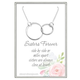Double Ring Necklace, 925 Sterling Silver Two Interlocking Circles, Mother Daughter Best Friend Birthday, Mother's Day, Valentine's Day, Christmas Present (sisters forever - silver)