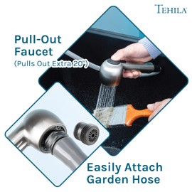 Space Saver Utility Sink by JS Jackson Supplies, Pull-Out Faucet, Soap Dispenser, Black Tub (Stainless)