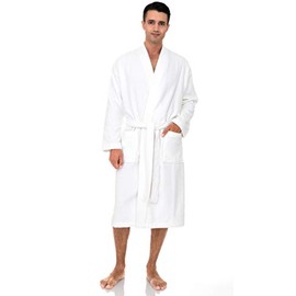 TowelSelections Mens Robe, Cotton Terry Cloth Bathrobe, Soft Bath Robe for Men Medium/Large White