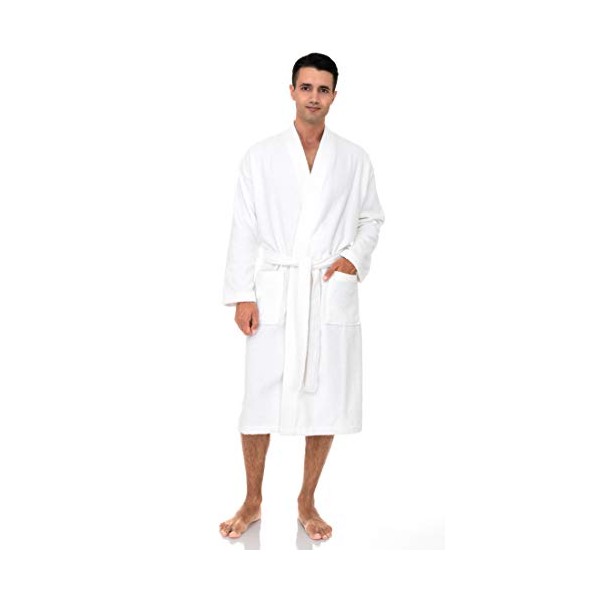 TowelSelections Mens Robe, Cotton Terry Cloth Bathrobe, Soft Bath Robe for Men Medium/Large White