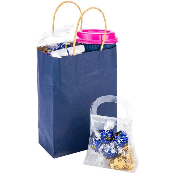 Saving Nature Dark Blue Paper Medium Shopping Bag - 10" x 6 3/4" x 12" - 100 count box - Restaurantware