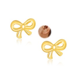 Tiny Bow Earrings for Women Cute Gold Stud Earrings Simple Minimalist Small Dainty Earrings 4mm, Brass, No Gemstone