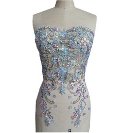 Zbroh Hand Made Crystals Trim Patches Clear AB Colour Sew on Rhinestones Applique 48X32cm for Top Dress Skirt DIY Accessory