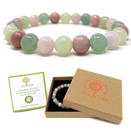 Heart Chakra Bracelet - Power Bead Bracelet - Crystal Gemstones - Green Aventurine, Rose Quartz, New Jade, Rhodochrosite