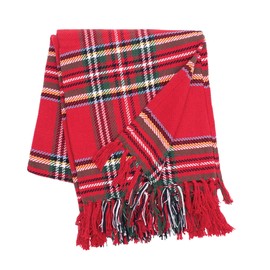 C&F Home Arlington Plaid Throw Lodge Cabin Everyday Holiday Christmas Cotton Machine Washable Blanket with Fringe 50 x 60 Throw Red