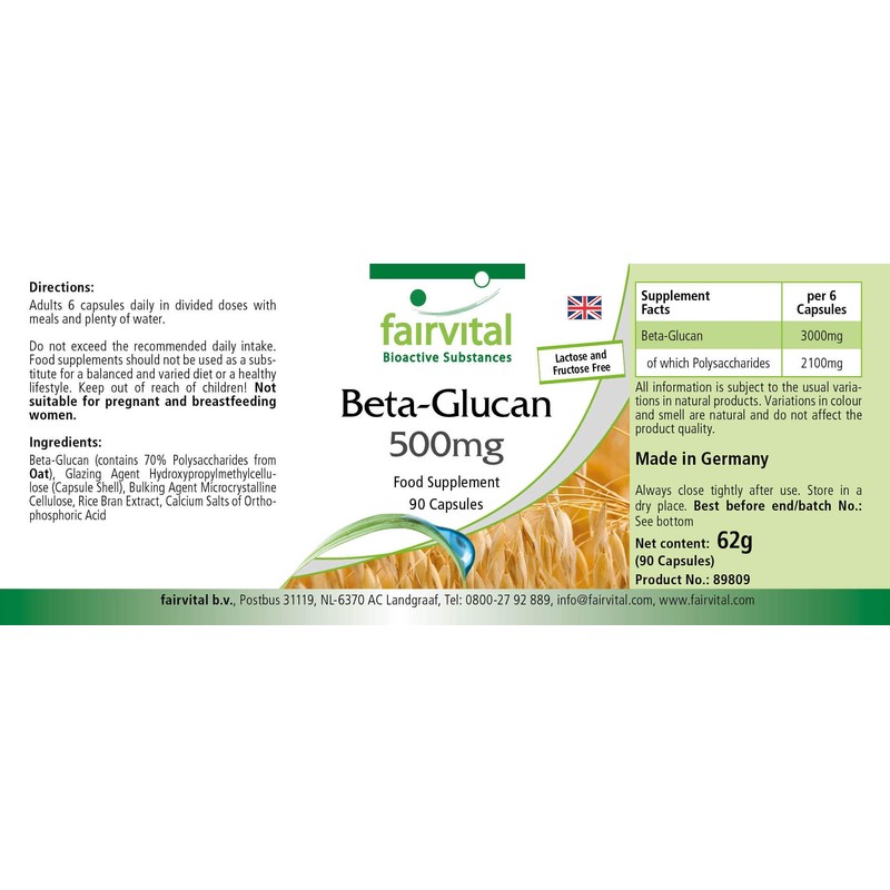 Fairvital Beta Glucan Capsules - 90 Capsules - 500mg Beta-Glucans