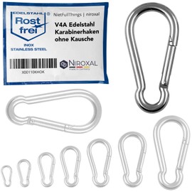 1 x Carabiner Hook Large 12 mm Strong Carabiner Stainless Steel Hook Key Ring without Eye Thimble Breaking Load 2,100 kg Stainless Steel Carabiner 12 x 140 mm Hammock Swing