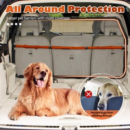 Furggis Dog Car Barrier, 56" Wide See Through Car Back Seat Cargo Area Pet Restraint Divider, Travel Trunk Mesh Car Net Barrier Screen Separator for Dogs, Ideal for SUVs Trucks Full Sized Sedans