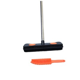 Dipisiconx Pet Hair Removal Rubber Broom with Squeegee, Long Handle Carpet Rake