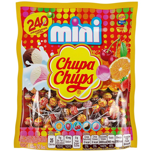 Chupa Chups Mini Lollipops, Halloween Treat, 240 Bulk Candy Suckers for Kids, Cremosa Ice Cream, 7 Assorted Creamy Flavors, Variety Pack for Gifting, Parties, Office, 240 Count