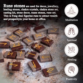 BEZAVO Narmada Rune Stones Set with Engraved Elder Futhark Alphabet Natural Crystal Runes Stones Reiki Healing Chakra Meditation Divination Norse Pagan Gemstone Runes in Brick Shape