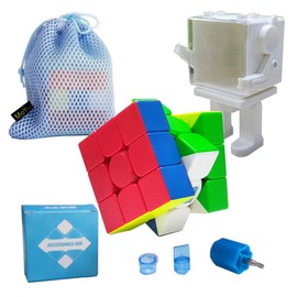 Oostifun MoYu MoFang JiaoShi RS3M V5 M Dual Adjustment System Version 3 x 3 x 3 Cube Classroom 3 x 3 Cube Puzzle Frosted Surface with a Cube Robot Display Box (Multi Colour)