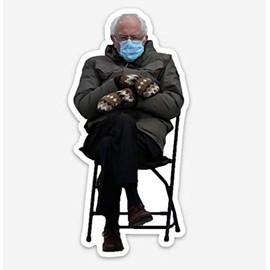 Bernie Sanders Mittens Sitting Inauguration, Window Cling 4" by 1.95" - Make Real Life a Meme, Perfect for Home, Vehicle, Office, Dorm or Any Window (1)