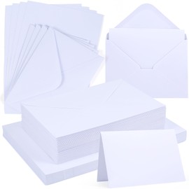 moinkerin 50 x Folding Cards Blank with Envelopes (250 g/m² A6) + 50 x C6 Envelopes, Kraft Paper Envelope Set for Wedding Cards, DIY Invitations, Birthday and Christmas Greetings (White)