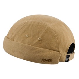 Clakllie Solid Color Docker Leon Caps Casual Street Brimless Hats Retro Strapback Worker Hat 5 Panel Sailor Hat,Khaki