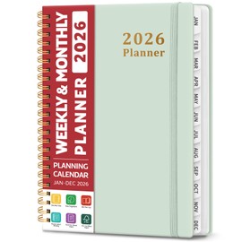 2026 Planner, Weekly and Monthly Planner, January 2026 - December 2026, Hardcover 2026 Calendar Planner Book with Tabs For Women & Men, Inner Pocket, Spiral Bound, Perfect for Office Home School Supplies - A5 (6.3" x 8.5"), Mint