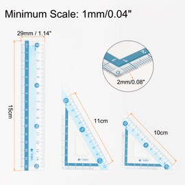 HARFINGTON 4piece Ruler Set 15cm Straight Ruler Protractor Triangle Measuring Tool with Wavy Line for Classrooms Home Office, Blue