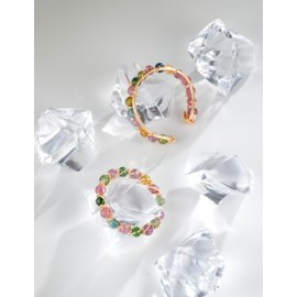 Melhill Stackable Tourmaline Gemstone Rings Adjustable Gold-plated Open Band Boho Everyday Wear Jewelry for Women