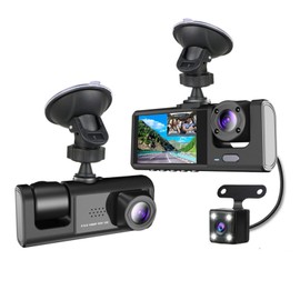 Triple Dash Camera for Cars, 3 Channel Dash Cam Front and Rear Inside, 1080P Car Camera Driving Recorder Built in , NightVision, G Sensor, Motion Detection, Parking Monitor
