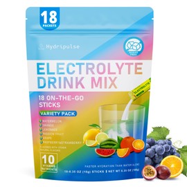 HydriPulse Electrolytes Powder Packets - Sugar Free, Naturally Flavored, 10 Electrolyte & Vitamins Electrolyte Drink Mix - Variety Pack 6 Flavors, Keto Friendly, Vegan, Non- GMO, 18 Packets