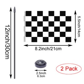 WXTWK 2 Pack Checkered Black and White Racing Flag Race Car Deluxe Desk Flag Set - Mini Small Racing Table Office Flags with Black 12" Solid Pole Stand Base Decorations