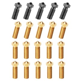 iMetrx 20pcs Volcano Nozzle (0.4MM-0.6mm-0.8mm-1.0mm), Hardened Steel+Brass M6 Hardened Steel Printhead for J-Head Hotend Extruder Parts, Compatible Artillery Sidewinder 3D Printer