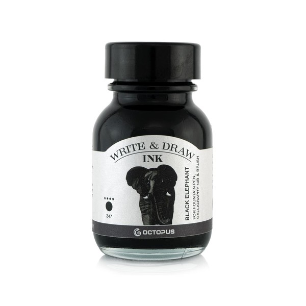 Octopus Write and Draw Ink 347 Black Elephant Waterproof Ink for Writing and Drawing Calligraphy Ink Non-fading Drawing Ink for Fountain Pen Black 50ml