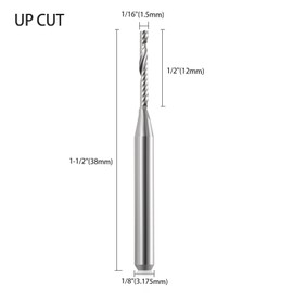 1/8 Shank CNC Router Bits 1 Flute End Mill Single Flute Spiral Router Bit Up Cut Milling Cutter with 1/16 Inch Cutting Diameter for Acrylic Plastic MDF (10)