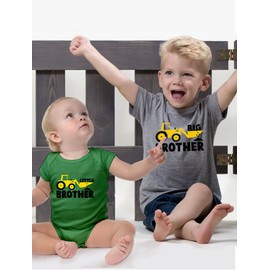 Tstars Big Brother & Little Bro Matching Tractor Outfits - Toddler T-Shirt & Baby Bodysuit - Sibling Gift for Boys Baby Green/Kids Gray Baby 6M / Kids 3T
