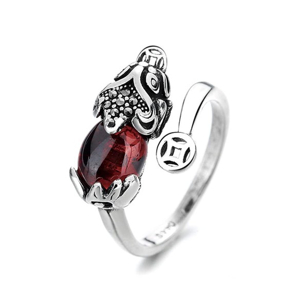 Feng Shui Ring, Pixiu Mani Mantra Protection Finger Ring Ruby