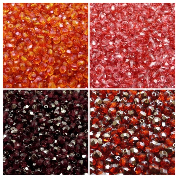 Czech Faceted Glass Beads, Fire-Polished, Round 4mm. Four Colors. Total