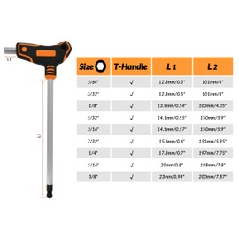 NordWolf 9-Piece T-Handle SAE Allen Wrench Set, S2 Steel Long Arm Ball End Hex Keys, Sizes 5/64" to 3/8" in Storage Box