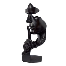 Tissting Thinker Statue,Silence is Gold Abstract Art Figurine Keep Silence Statue Home Resin Sculptures Decorative Ornament for Living Room Study Office (Black)