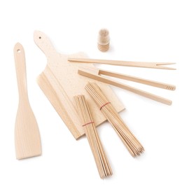 tuuli Kitchen Wooden BBQ Grill Tool Utensils Set (Chopping Board, Spatula, BBQ Tongs, Fork, Toothpicks, Skewers)