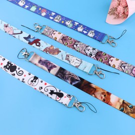 Yansitu Cute Cats Neck Lanyards Strap for Keys ID Badge Kawaii Keychain Lanyards for Women Girls Teachers Kids, Multicolor Key Lanyards(5pcs)