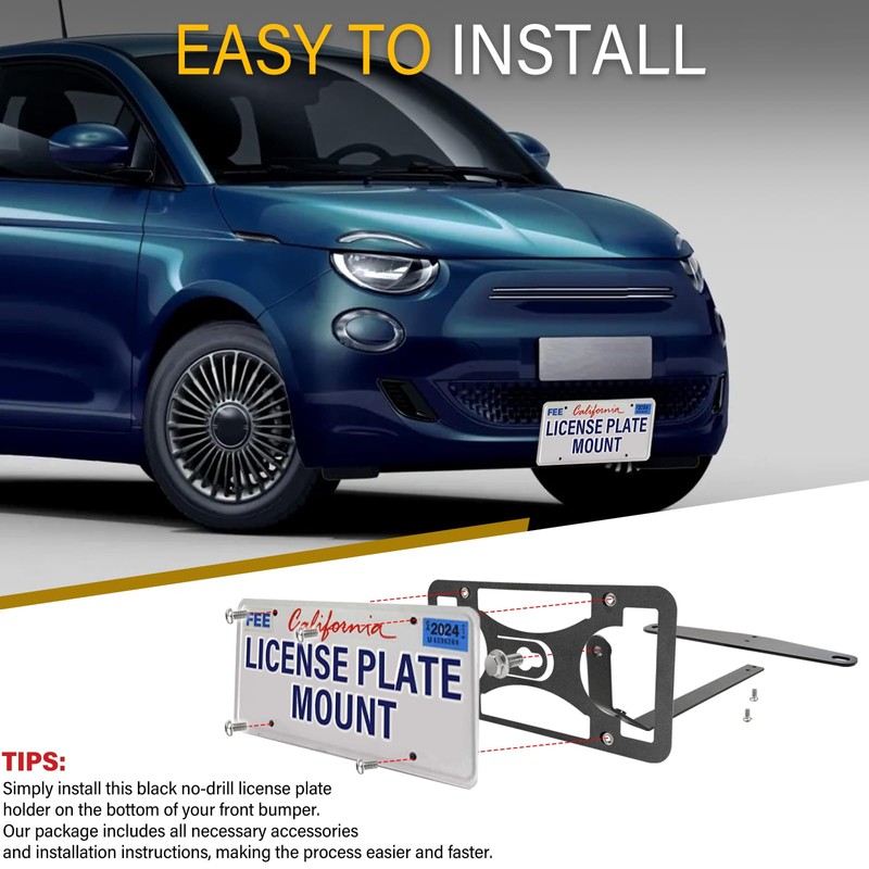 No Drill License Plate Holder Compatible with Fiat 500 Turbo
