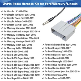 Fiegromech Stereo Wiring Harness Compatible with Ford F150 F250 F350 F450 F550 Explorer Expedition Escape Mustang Radio Wire Harness Lincoln Mercury 24Pin Car Stereo Connector Radio Antenna Adapter