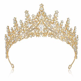 Yean Light Up Queen Headband Gold Rhinestone Headpiece Bridal Hair Accessories for Women (Gold-Color Light, One Size)