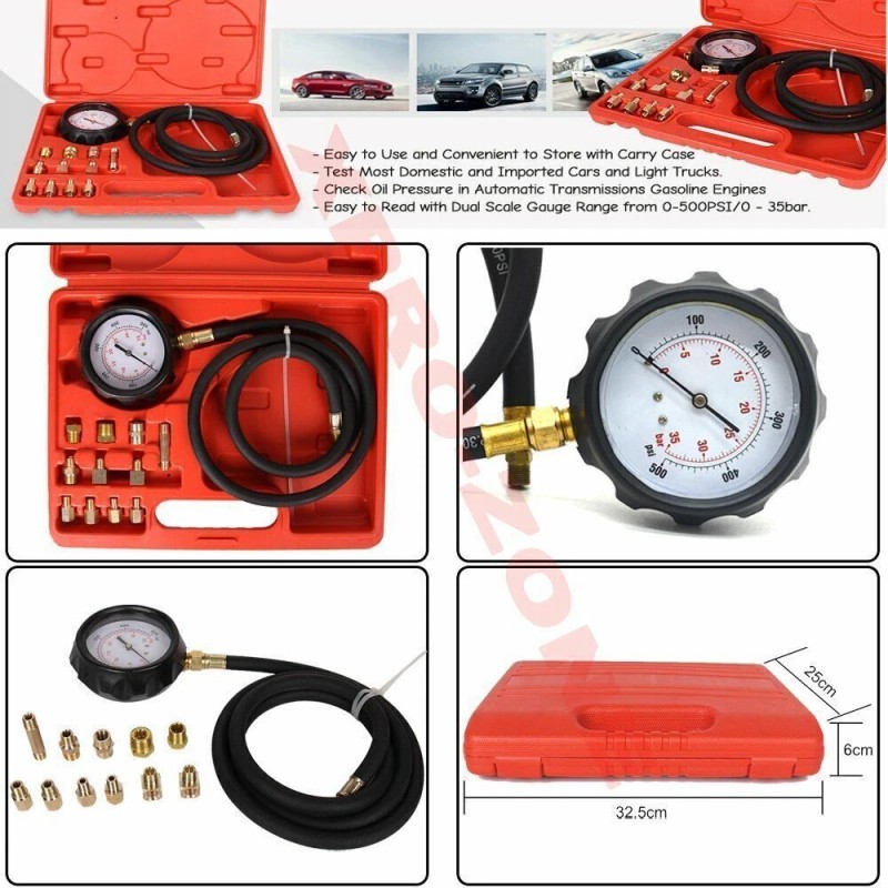 CarBole 0-500PSI Oil Pressure Test Kit Engine Gauge Diagnostic Tester