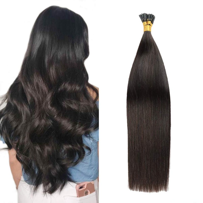 I Tip Human Hair Extensions,16inch 40cm #1B Natural Black Remy