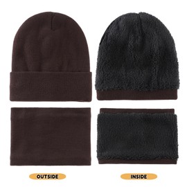 Connectyle Men's Winter Beanie Scarf Gloves Set, Fleece Lined Warm Knit Gift Set, Neck Warmer, Touchscreen Gloves Coffee