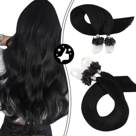 Moresoo Micro Beads Hair Extensions Human Hair 24inch Real Human Hair Extensions Black Hair 1g/s 50g/50s Natural Hair Micro Link Human Hair Extensions Straight Hair