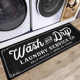 KOZYFLY Laundry Room Rug Runner 20"x48" Non Slip Kitchen Rugs Washable Laundry Room Mat Waterproof Mudroom Floor Carpet Runner Farmhouse Decor, 1.7x4ft, Solid Black, Wash and Dry