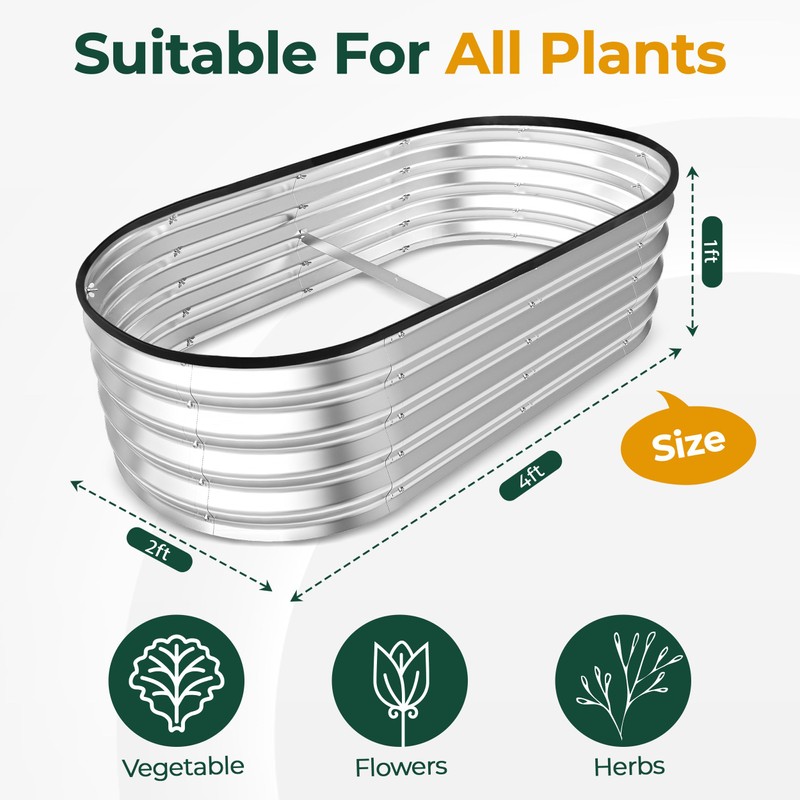 Utopia Home Galvanized Raised Garden Bed, 4x2x1 Ft Lightweight Planter