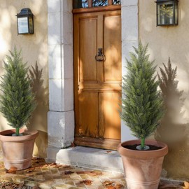 3.6FT Fake Topiary Trees Artificial Outdoor 2 Pcs Faux Cedar Tree UV Resistant Shrubs for Outdoor Patio, Porch, Garden Indoor Planters Home Decoration