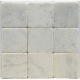 Tenedos Carrara Marble Italian White Bianco Carrera 4x4 Tumbled Tile – Natural Stone Square Marble Tile for Bathroom, Kitchen, Wall, Floor (9 Pieces Pack)
