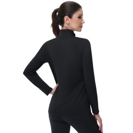 MAGCOMSEN UV Protection Black Shirts for Women Light Weight Quarter Zip Pullover Athletic Quick Dry Summer Golf Tops M